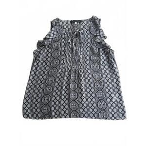 Women's Sheer Sleeveless Top Black and White Geometric Pattern